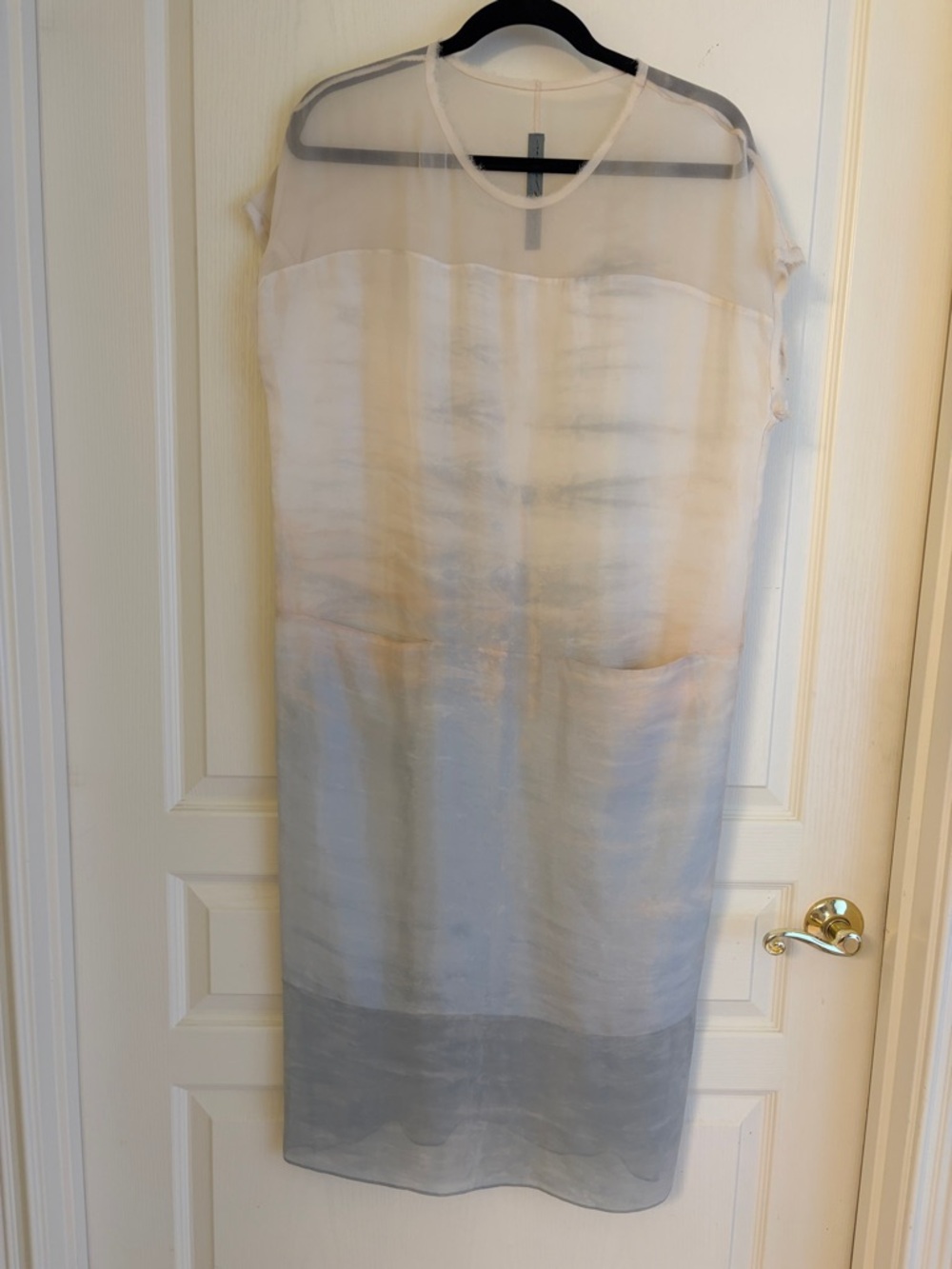Raquel Allegra Sheer Ivory and Light Gray Midi Dress